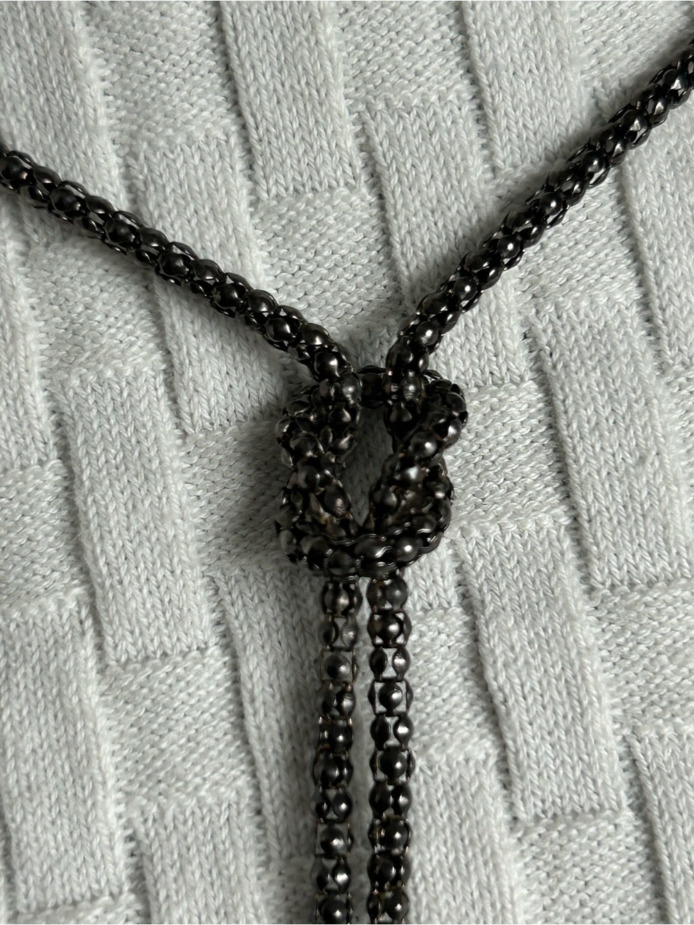 Black Gunmetal Knot Drop Box Chain Tassel Necklace - Women's Jewelry